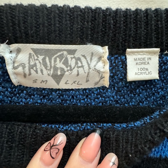 VTG 80s Saturdays Grunge Rad Geometric Unisex Pattern Purple Black Gray Sweater - Picture 4 of 12